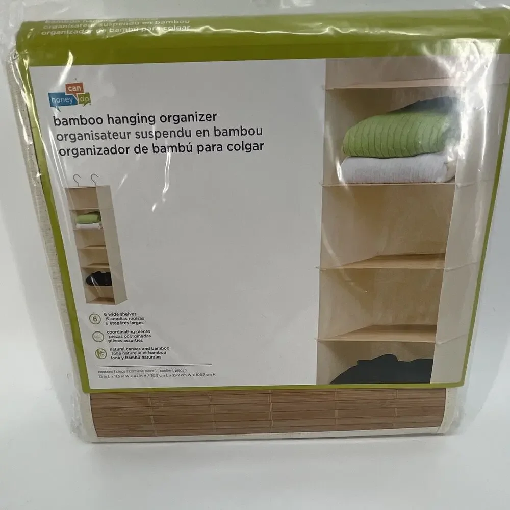 Honey-Can-Do Bamboo & Canvas Hanging Storage Organizer, 6-Shelf 12x11.5x42